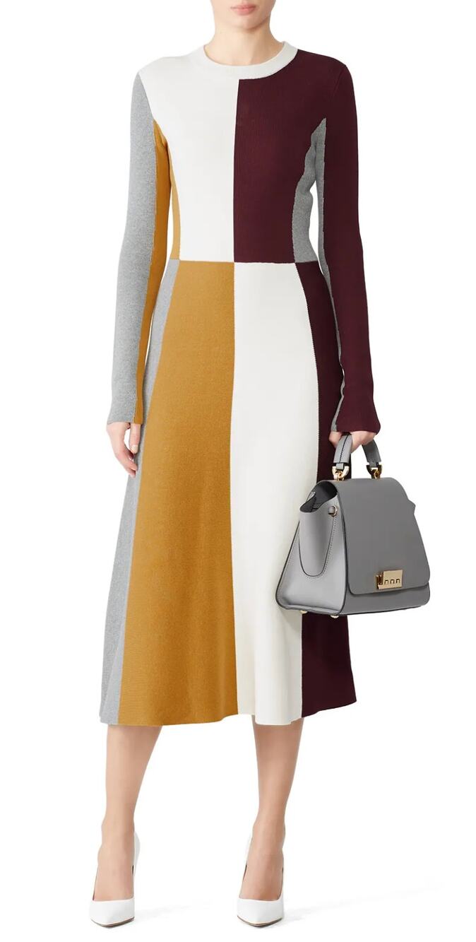 SLATE & WILLOW Colorblock Long Sleeve Cotton Midi Sweater Dress Size S $268